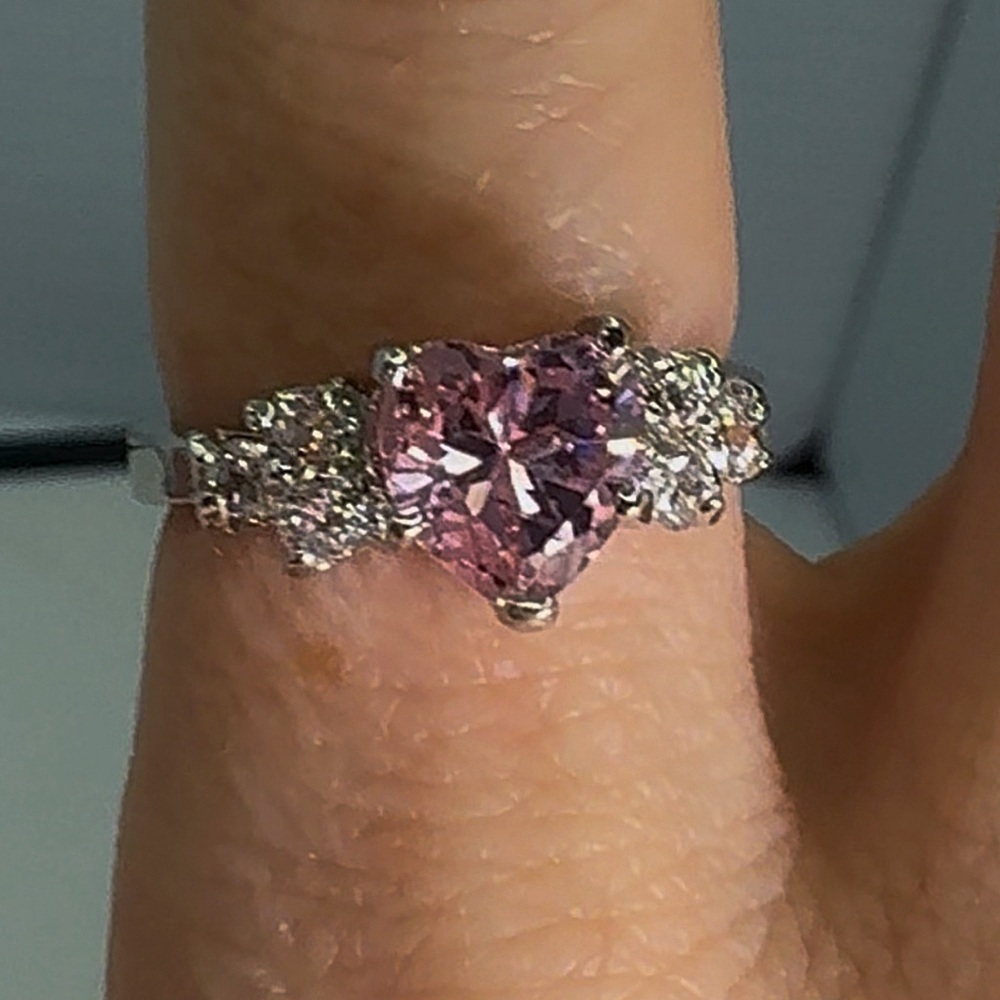 Sterling Silver Pink Heart Ring with Silver Accents